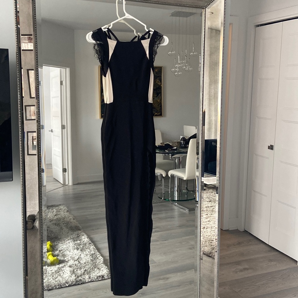 Long Evening split lace dress and mesh